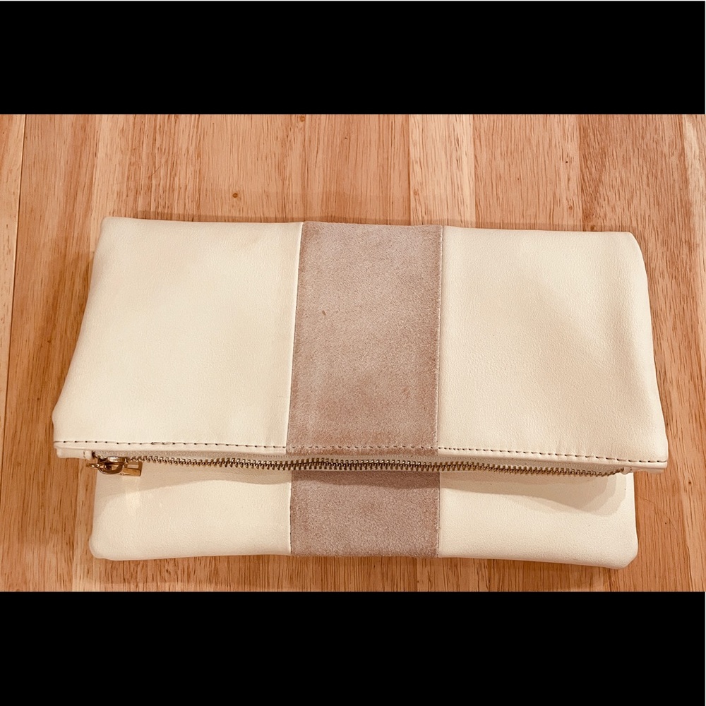 Cream and Tan Foldable Clutch